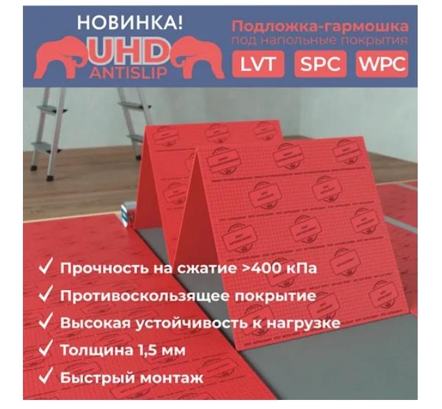 SOLID Подложка-гармошка UHD AntiSlip 500х500х1.5 мм цвет красный 5 м²